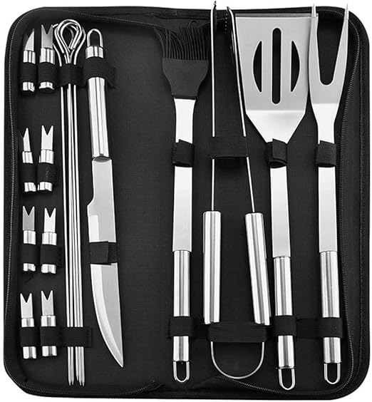🔥🍢 BBQ Grilling Tool Set 🪵✨ | Stainless Steel Spatula & Skewers 🏕️🍖