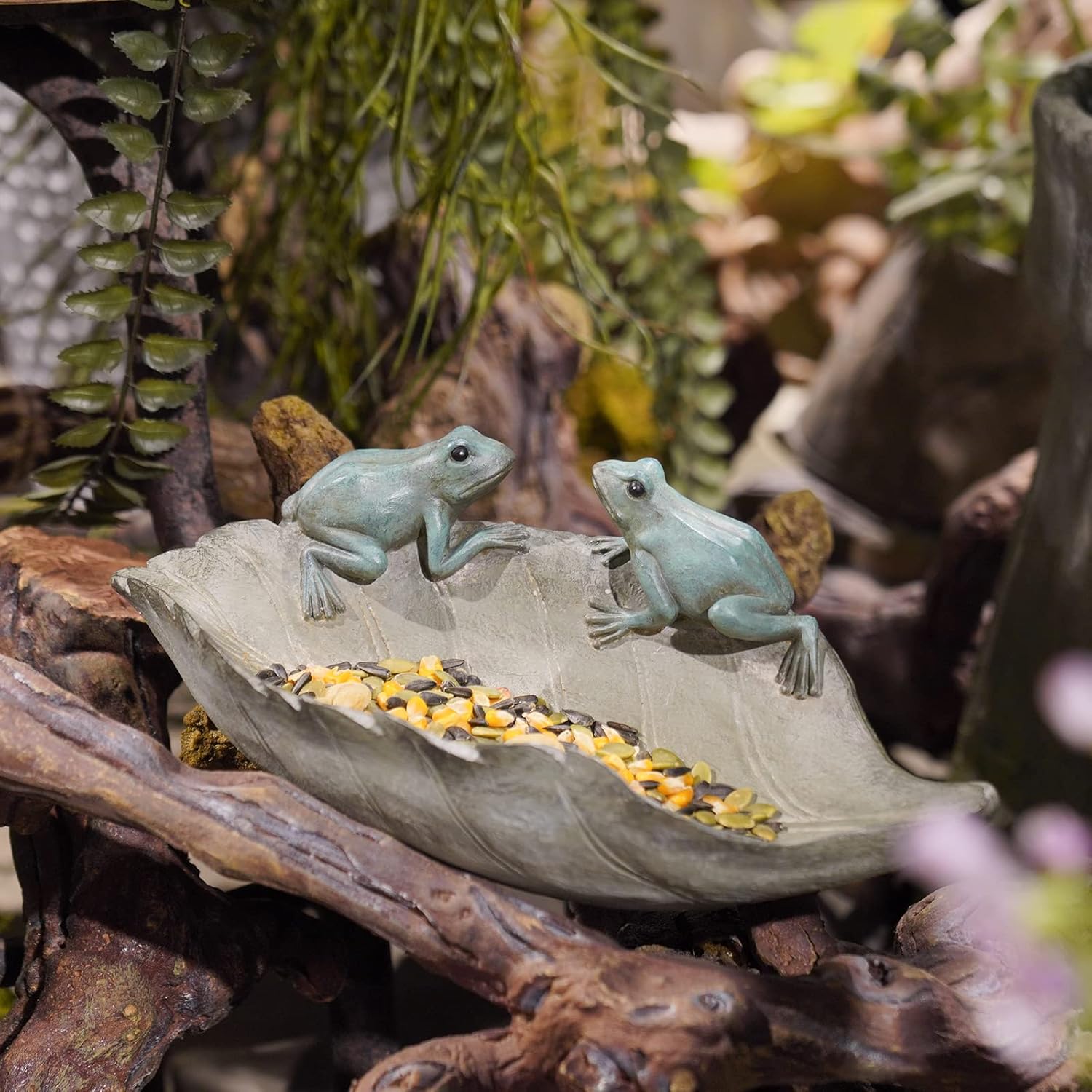🐸 Frog Bird Feeder 🍃 Leaf Shaped Bird Bath Bowl 💧 2-in-1 Outdoor Garden Decor
