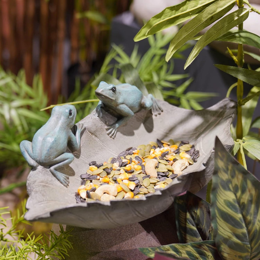 🐸 Frog Bird Feeder 🍃 Leaf Shaped Bird Bath Bowl 💧 2-in-1 Outdoor Garden Decor